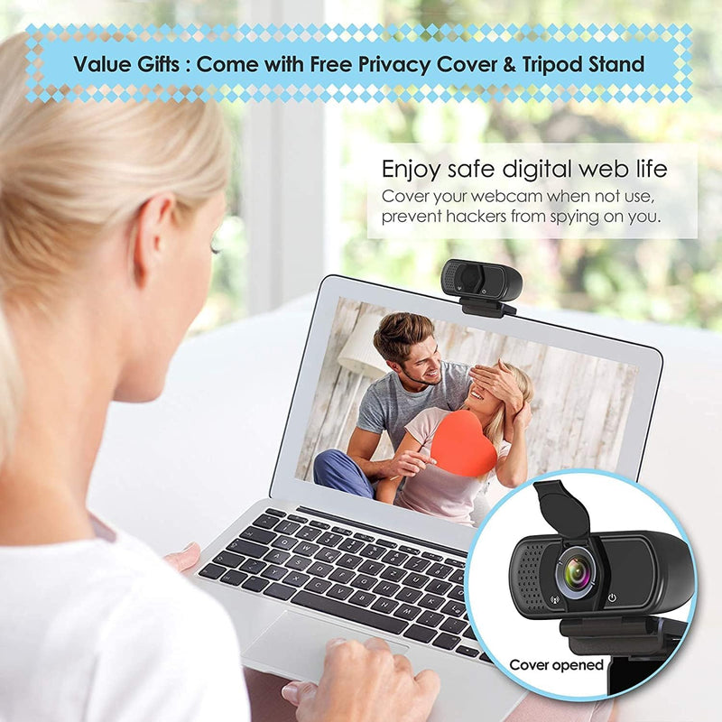 USB C Webcam for PC: 1080P HD Web Cam with Mic,Computer Camera with Privacy Cover & Tripod Stand for MAC Desktop Laptop, Wide Angle Webcam Pro Streaming Web Camera for Zoom/Skype/Teams/Webex USB-C Webcam with Cover & Tripod
