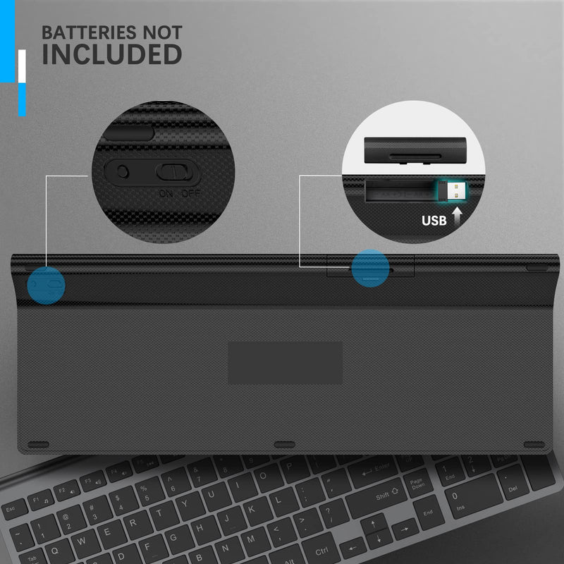 Wireless Keyboard, J JOYACCESS 2.4G Slim and Compact Wireless Keyboard with Numeric Pad for Laptop, MacBook Air, Apple, Computer, PC(Black and Grey) Black