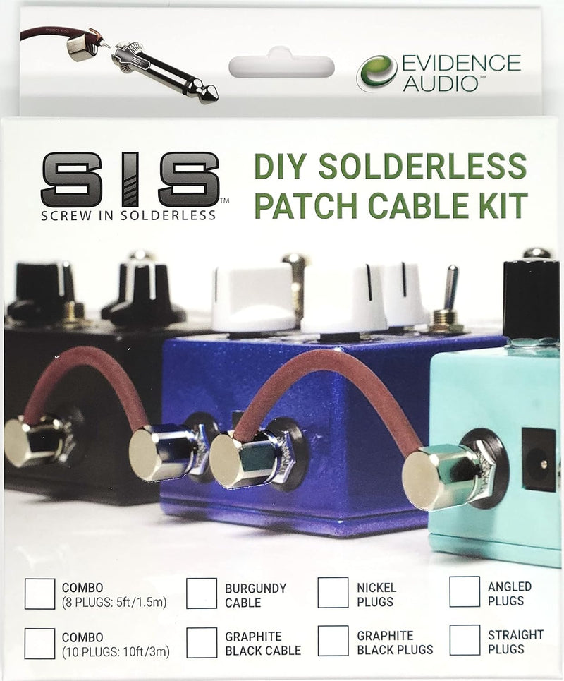 Evidence Audio Monorail SIS DIY Solderless Guitar Patch Cable Kit - 8 Angled SIS Plugs and 5 feet Burgundy Cable 5 Feet Burgundy Cable + 8 Angled Plugs