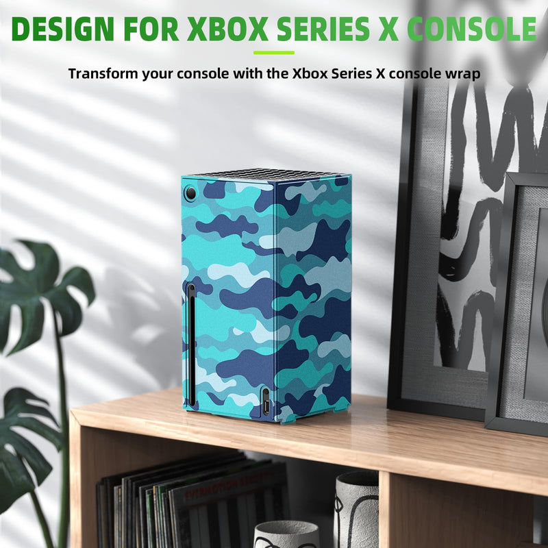 Magnetic Smart Wraps for Xbox Series X Console, Full Protection Protective Cover Case for Xbox Series X Accessories with Premium PU Leather and Soft Inner Lining - Blue Camo