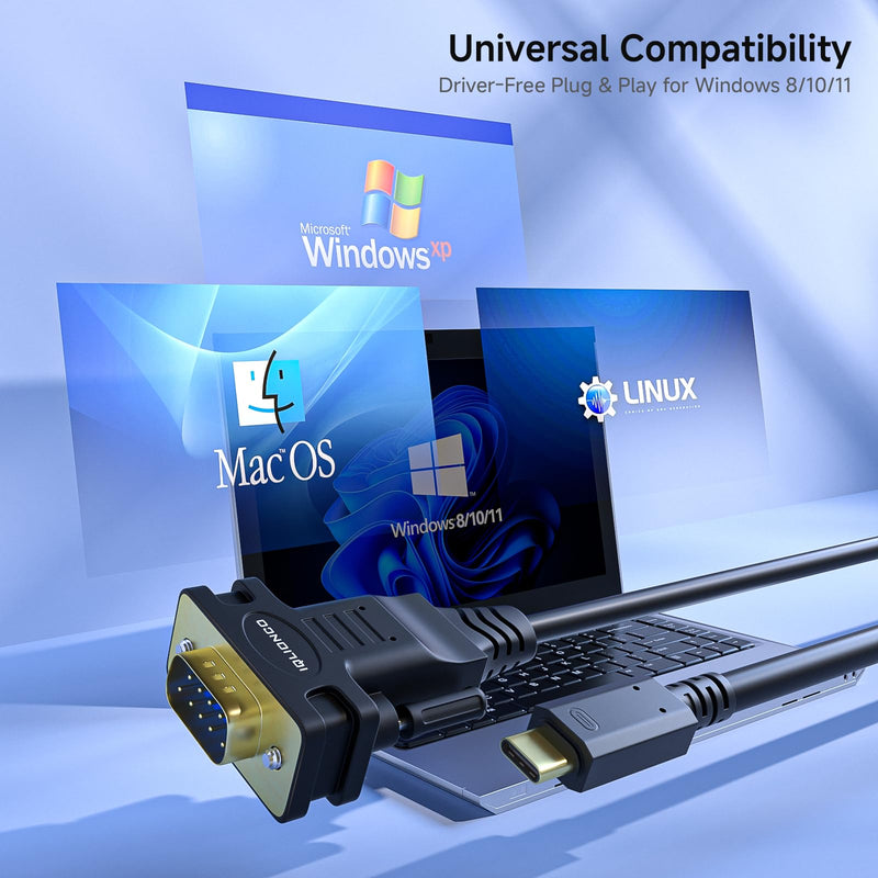 Type-C to 4 Ports RS232 Serial Adapter Cable Converter with FTDI Chip,USB-C to 4X DB9 9-Pin Serial Cable for Windows, Linux, Mac, POS, Router（5FT） C-4DB9