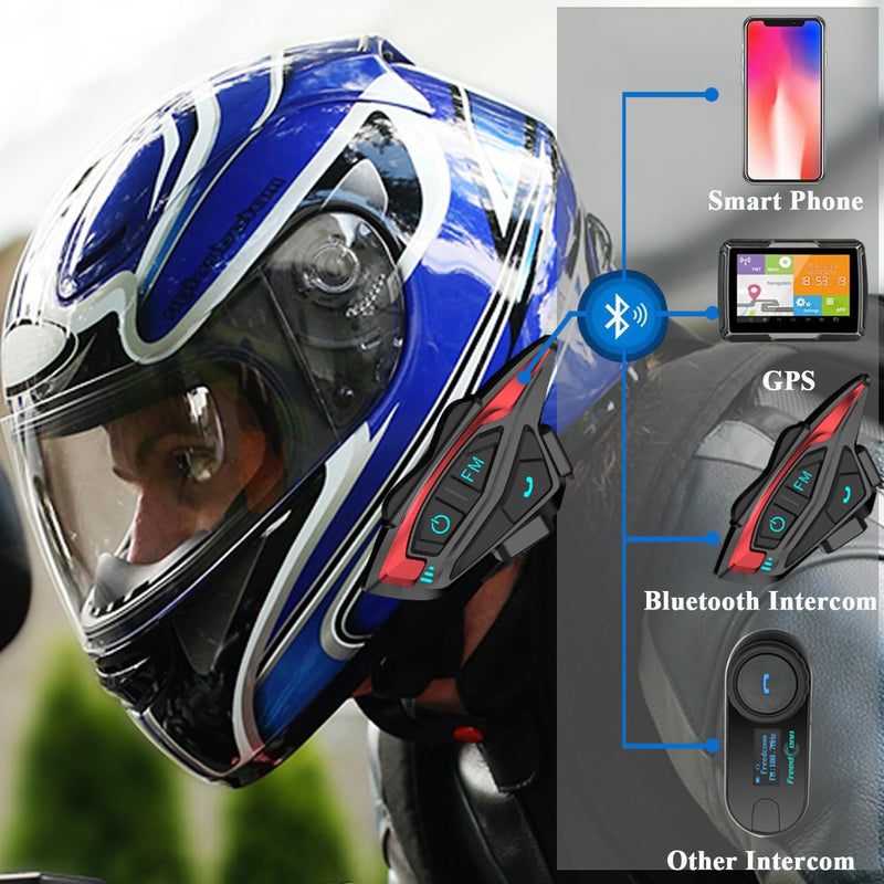 Motorbike Helmet Bluetooth intercom system,QSPORTPEAK Shark02 full duplex Wireless Motorbike Interphone for 2 Riders/Range1000m/Music sharing/Multi-country tone selection,One-step easy pairing(1 Pack)