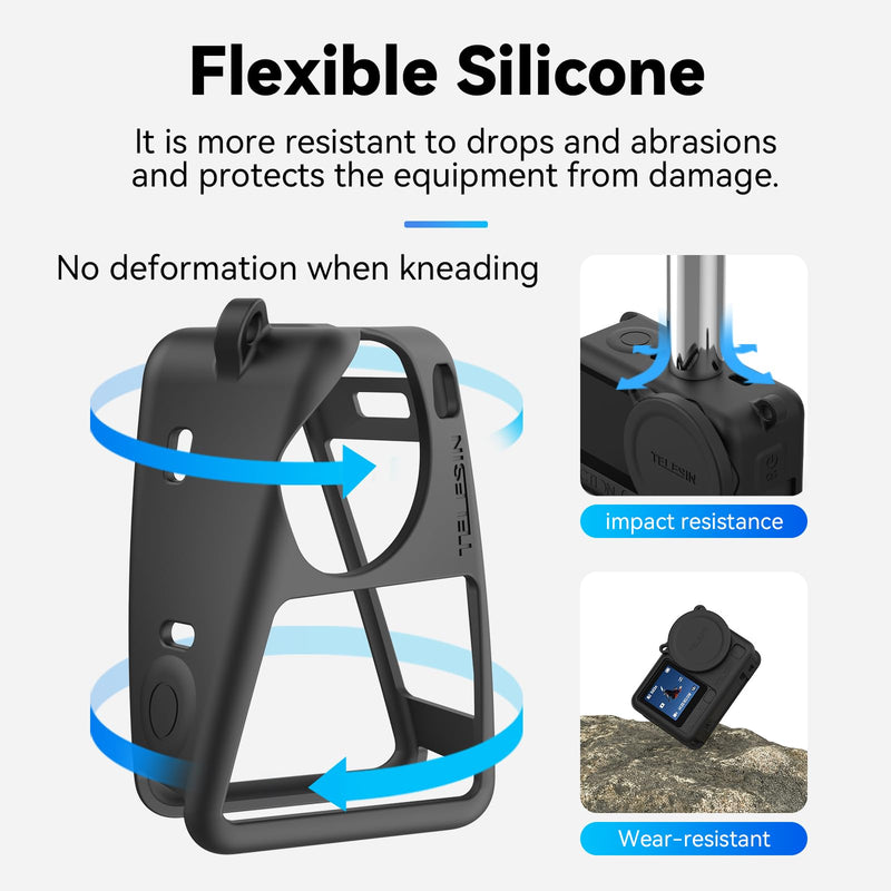 [AUSTRALIA] - Coyktonty Silicone cover Set for DJI Osmo Action 6 Camera With Lanyard/Slicone case/Lens Cap,Simple installation Comprehensive protection (Black) Black 