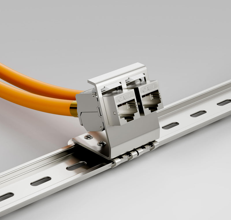 FGB 10Gbps 2x CAT 7 Keystone Jack Module with 1x 2-Port DIN Rail Adapter - Tool-Free LSA - Metal STP Shielding RJ45 Socket Snap-in Mounting for 35 mm DIN Rails - Ethernet LAN Network Switch 2 port-2x keystone + 1x holder