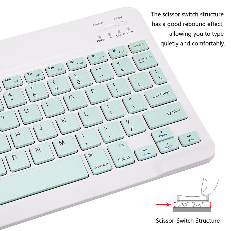 Ultra-Slim Bluetooth Keyboard Portable Mini Wireless Keyboard Rechargeable for Apple iPad iPhone Samsung Tablet Phone Smartphone iOS Android Windows (10 inch Light Green) 10 inch Light Green