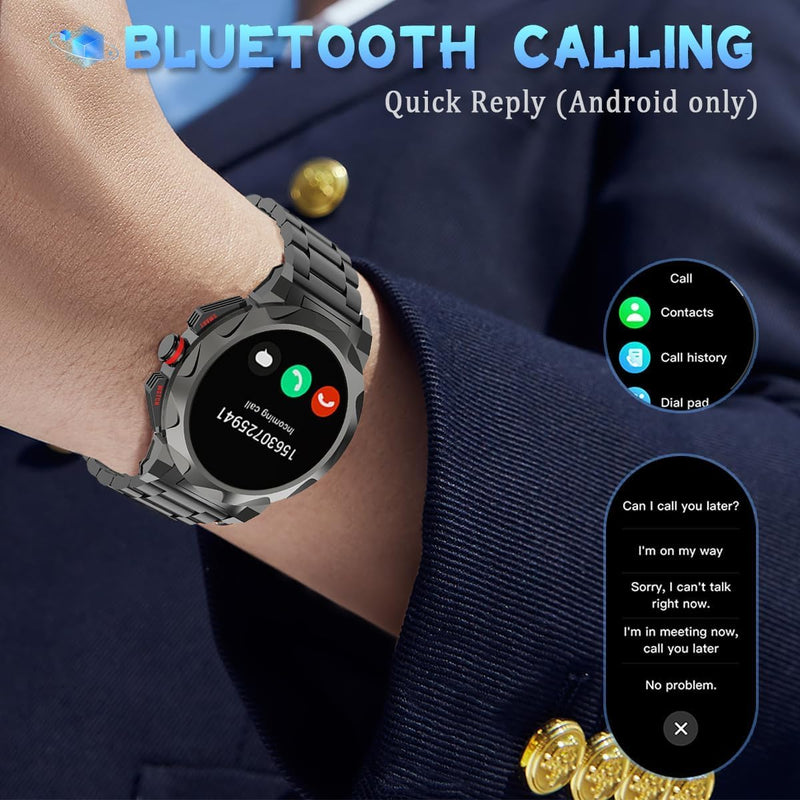 Men Smart Watch (Answer/Make Call) Fitness Tracker Heart Rate Pedometer Calories 100+ Sport Modes Ip68 Waterproof Rugged Military Tactics Smartwatch Men for Android iPhone
