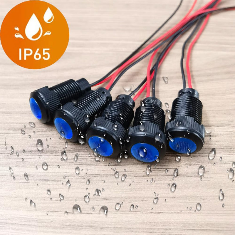 5pcs LED Plastic Indicator Pilot Light AC/DC 12-24V Mounting Hole Size 12mm(Blue) blue/AC/DC 12-24V/black shell