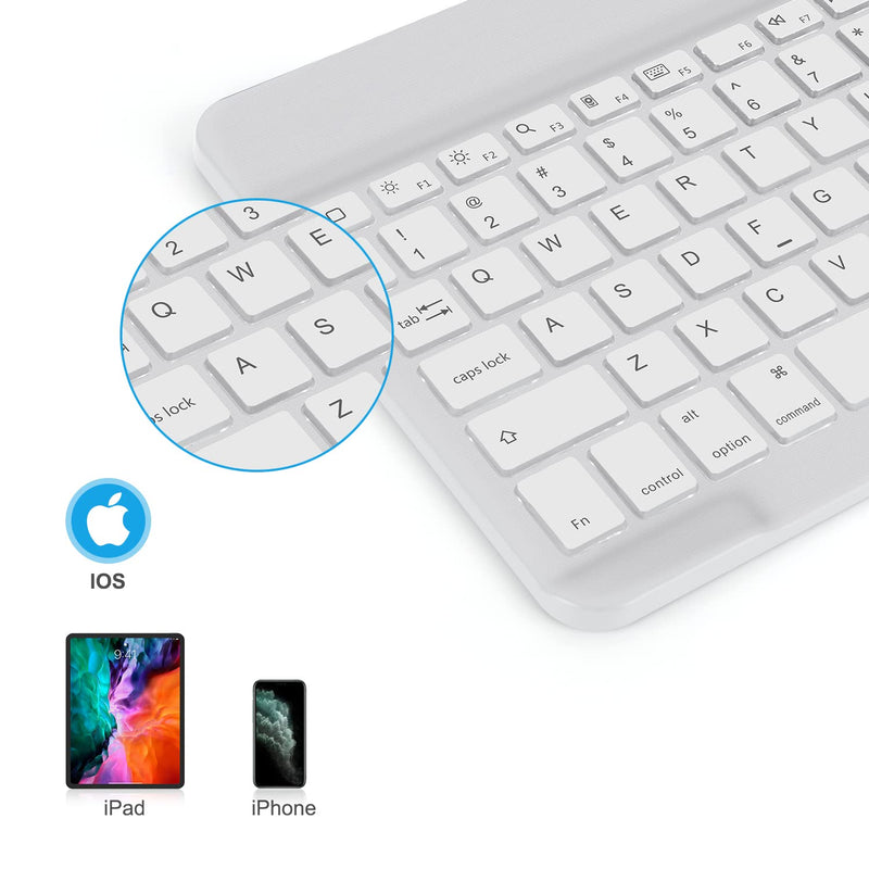 OMOTON Bluetooth Keyboard, Wireless Rechargeable Keyboard for iPad, iPad Pro, iPad Mini, iPad Air with Illuminated LED (White) White