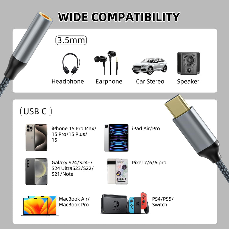 USB C to 3.5mm Headphone Jack Adapter(2 Pack), USB-C to Aux Audio Dongle Cable for iPhone 16 Pro Max/16 Pro, 15 Pro Max/15 Pro/15 Plus, Galaxy S23-S21 Ultra, Pixel, iPad Pro, MacBook (Black) Black
