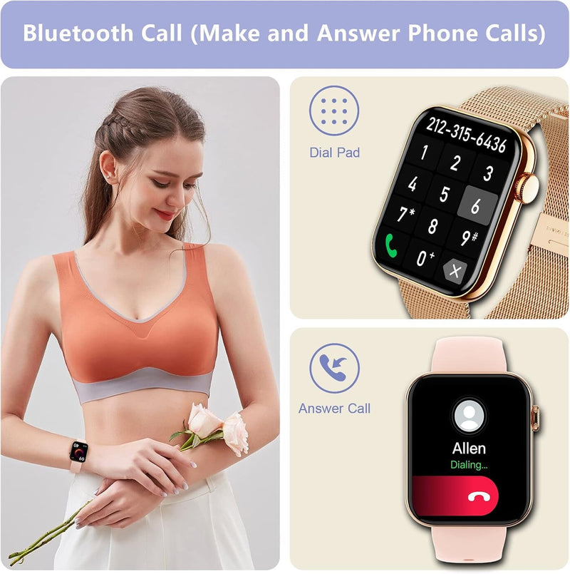 Smart Watches for Women,1.83"&1.85" HD Watch with Calls and Messages/Heart Rate/Sleep/Female Cycle,Fitness Tracker Smartwatch for Android/iOS Compatible,Silver & Gold
