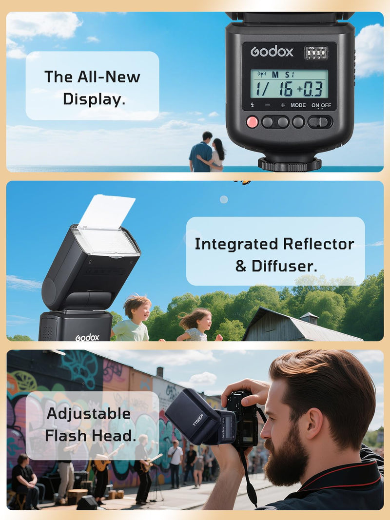 Godox TT520III Camera Flash with 433MHz Wireless Triggering - 33 GN, 16 Channels, Adjustable Flash Head, Multiple Modes & Accessories - Compatible with Canon, Nikon, Sony, Fujifilm, Olympus and More Godox TT520III