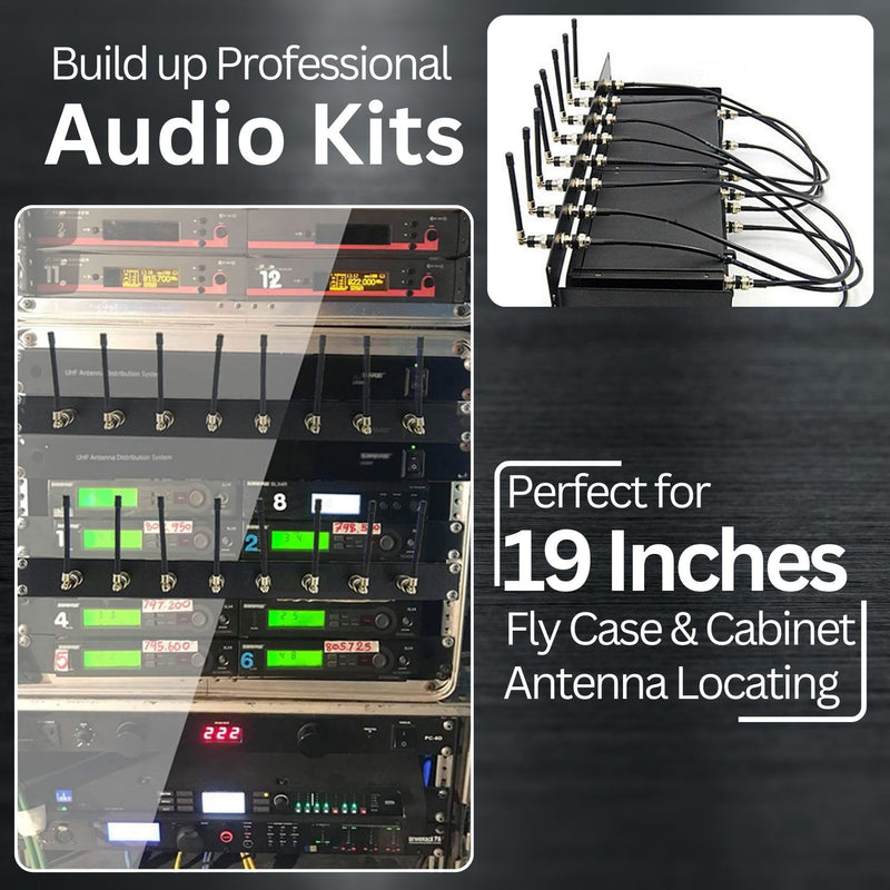 Universal 8-Port Antenna Distribution System for Wireless Microphone Receivers Installing on 1U 19" Audio Rack Mount Kit