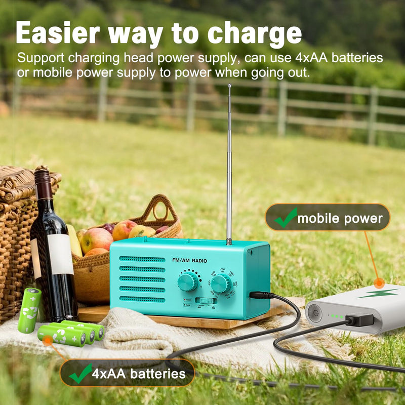 [AUSTRALIA] - AM FM Radio Portable,Goodes Transistor Radio Plug in Wall Battery Powered with Best Reception, Loud Speaker, Excellent Sound, Small Radios for Home Outdoor Office Desk Use/Decor, Gift for Elders Cyan 