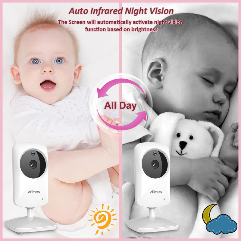 Baby Monitor with Camera and Audio, Video Baby Monitor No WiFi Night Vision, 2.4" LCD Screen Portable Baby Camera VOX Mode Pan-Tilt-Zoom Alarm and 1000ft Range, Ideal for Baby/Elderly/Pet