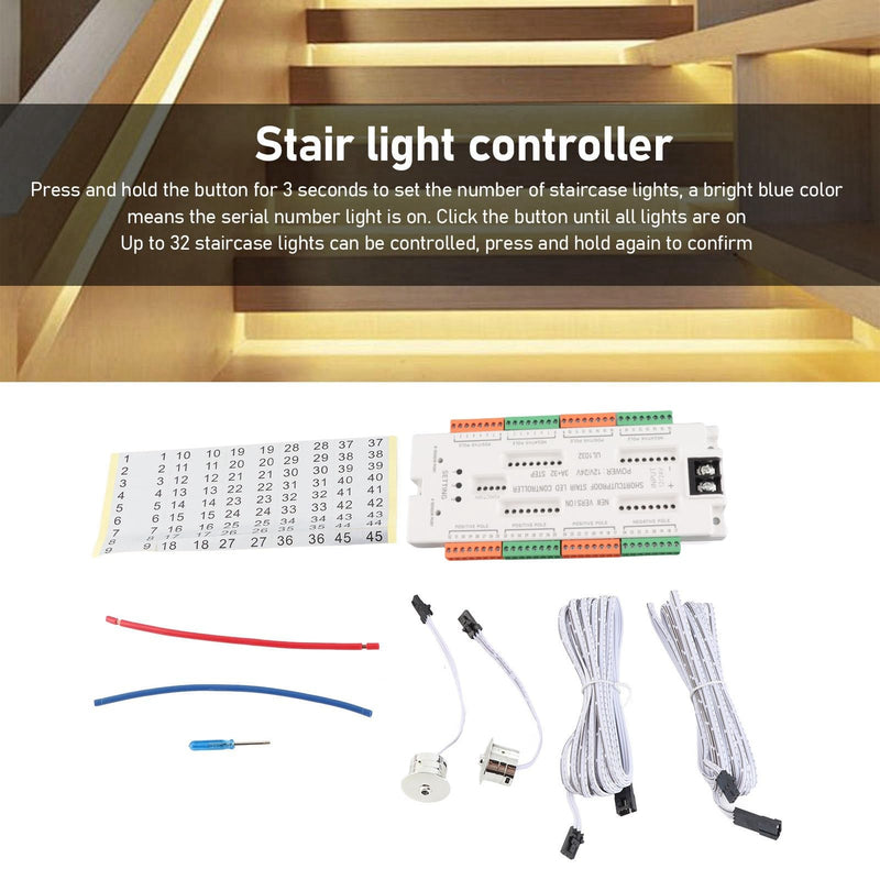 Bewinner 32 Channel LED Motion Sensor Stair Light Controller, Automatic Stair LED Controller, Speed, Brightness, Adjustable Light Level Lighting Control for