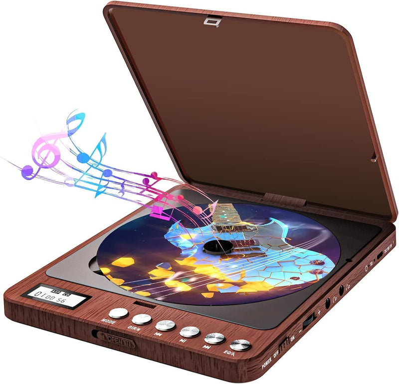 Portable CD Player with Built-in Speakers 2000mAh Rechargeable Walkman CD Player Portable Double 3.5mm Stereo Headphones Jack, Anti-Skip Compact Discman Music Player for Kids Car CD Player 606 Brown