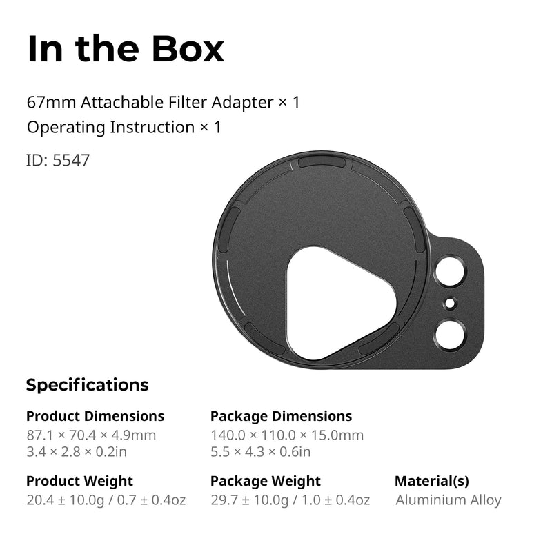[AUSTRALIA] - SmallRig FilMov 67mm Magnetic Filter Ring Adapter for Phone Case (SmallRig 17 Pro 5549/5550), Compatible with 67mm Magnetic Filter Series (4726/4581/4582/5169/5170)-5547 iPhone 17 Pro 
