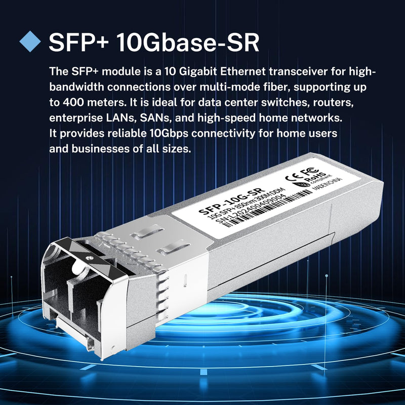 4PCS 10GBase-SR SFP+ Module, Multi-Mode LC Ethernet Transceiver, 10G 850nm MMF up to 400m, Compatible with Cisco SFP-10G-SR, Meraki, Ubiquiti UF-MM-10G, Mikrotik, Netgear, HPE, TP-Link, Aruba and More 4PCS 10G SFP to LC MultiMode