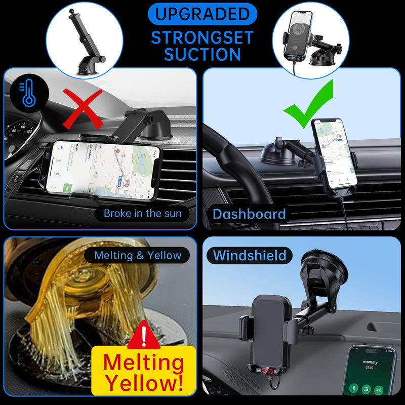 [AUSTRALIA] - Bluetooth Car Adapter 3 in 1 FM Transmitter Car Radio Bluetooth Transmitter with Phone Holder, QC3.0 Fast Charging, Strong Microphone, HiFi Bass Sound, Hands-Free Call, Support USB/TF Drive Black 