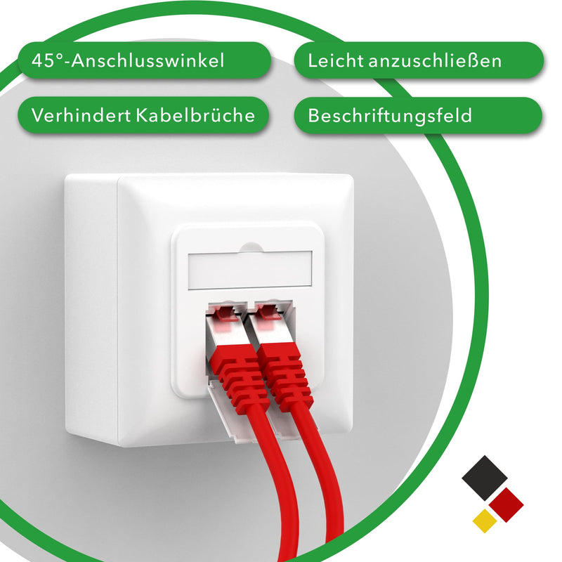 RedStar24 Cat6A Universal Network Socket with 2x RJ45 Ports - 10 Gbit/s Shielded LAN Socket for Surface-Mounted and Flush-Mounted, Compatible with CAT7/CAT6/CAT5, POE Enabled, Signal White, Complies 1 Stück