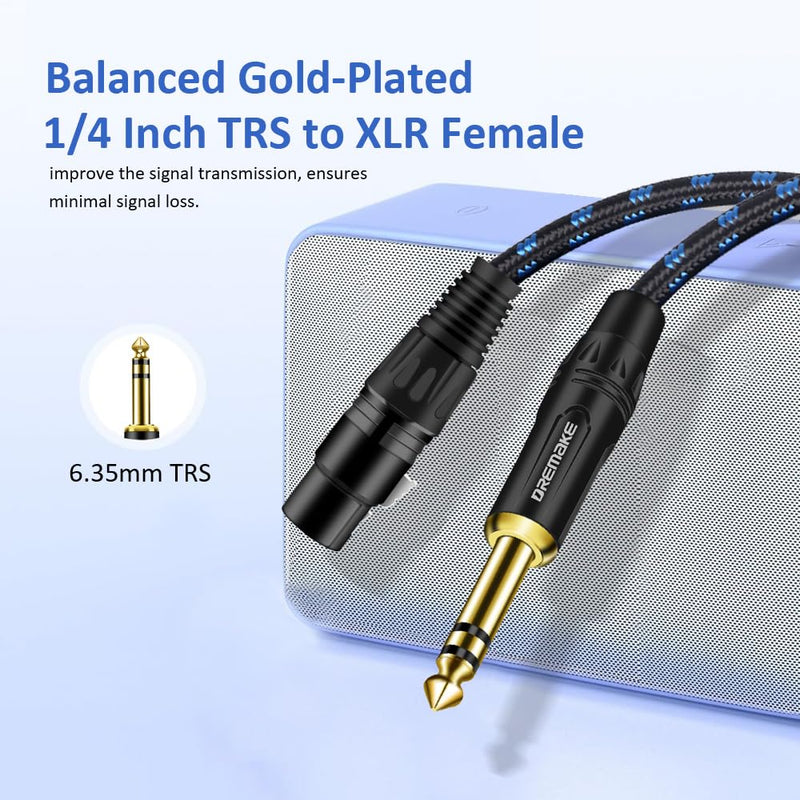 [AUSTRALIA] - DREMAKE TRS 1/4 Inch to XLR Cable, XLR 3-Pin Female to Quarter Inch Male Patch Balanced Cord, 40FT XLR to Jack 6.35mm TRS Signal Interconnect Cable for Power Amplifier, Speaker System, Audio Console 