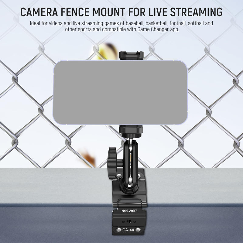 NEEWER Magnetic Fence Mount Compatible with Mevo Start Pocket Radar GoPro Insta360 DJI, Dual Mounting Kit Compatible with Gamechanger App for Baseball Live Streaming, Metal Camera Post Mount, CA144