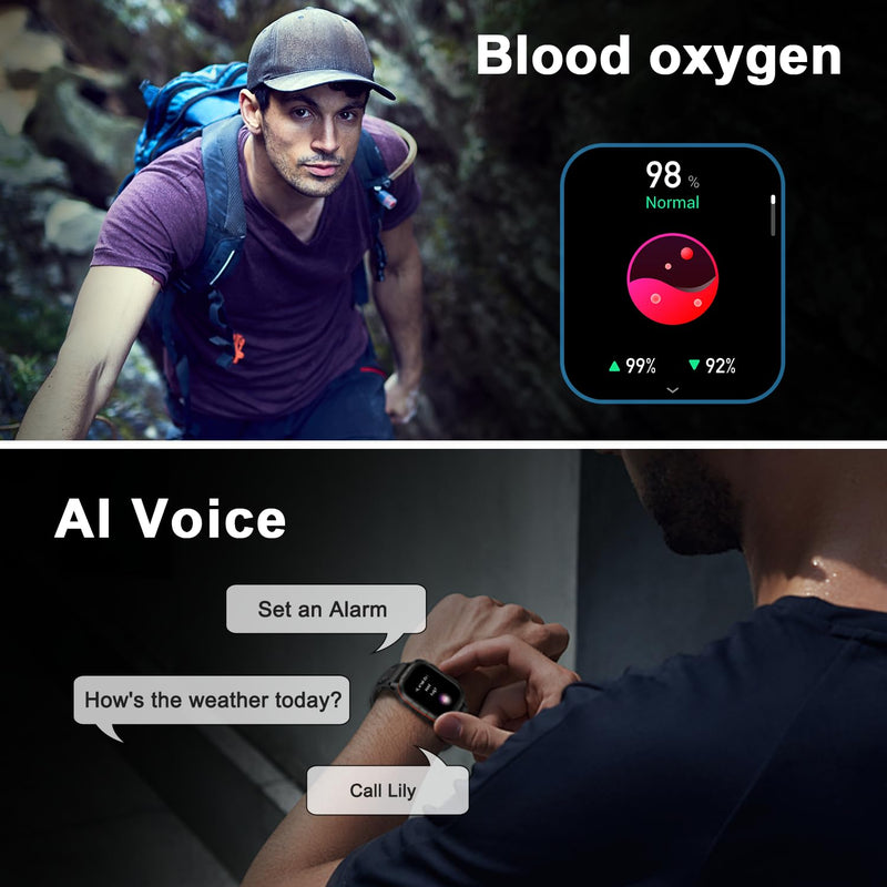 Smart Watch for Men Fitness Tracker: Waterproof Make/Answer Call Military Digital Watches Run Smartwatch Android Phones iPhone Samsung Compatible Heart Rate Monitor Orange Black