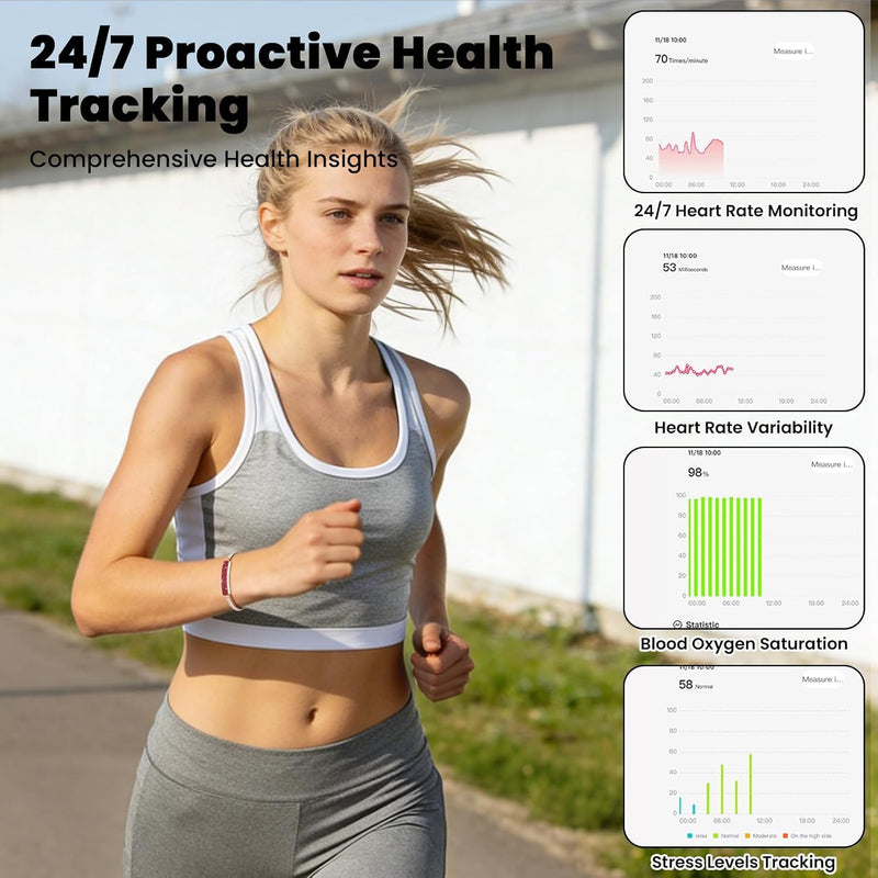 Smart Bracelet for Women | Screenless Jewelry Fitness Tracker with Sleep, Heart Rate, Stress & Steps Tracking, 7-Day Battery, Waterproof, Red Pure Red