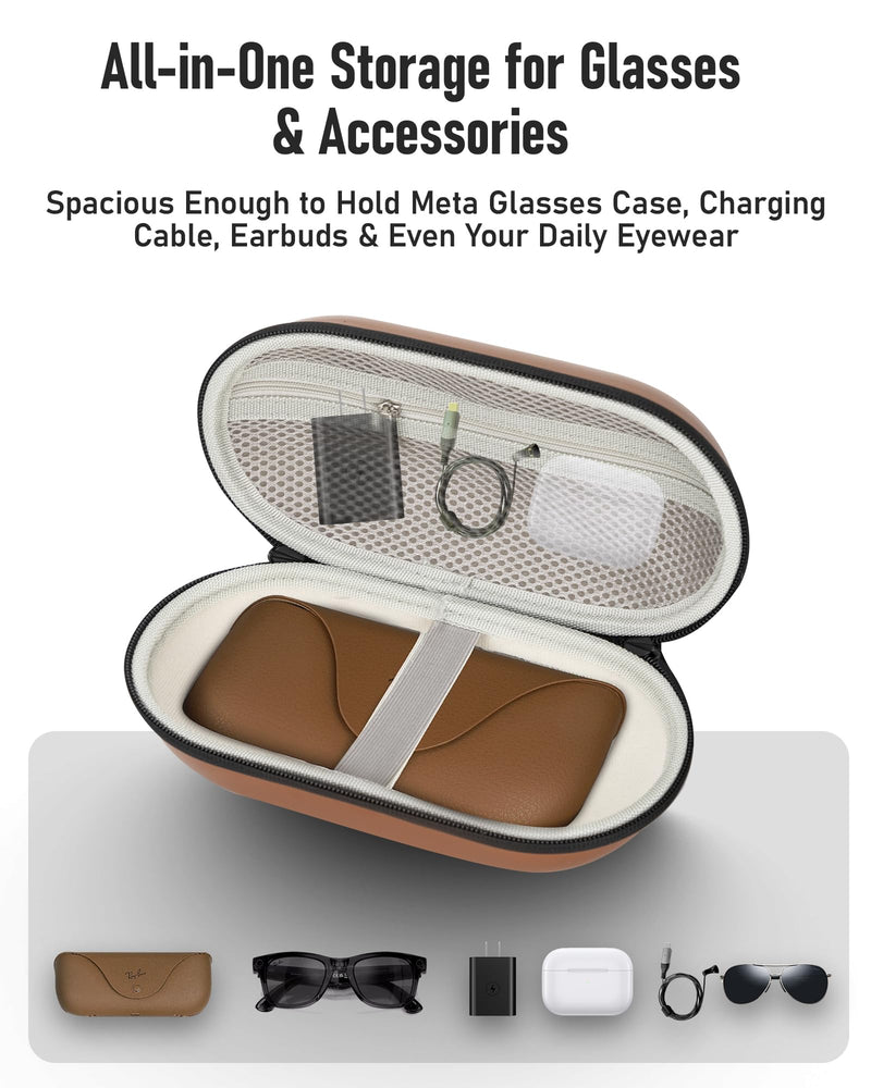 Ray-Ban Meta Smart Glasses Bundle: Hard Case + Upgraded Charging Cable | Travel Protection & Fast Charging