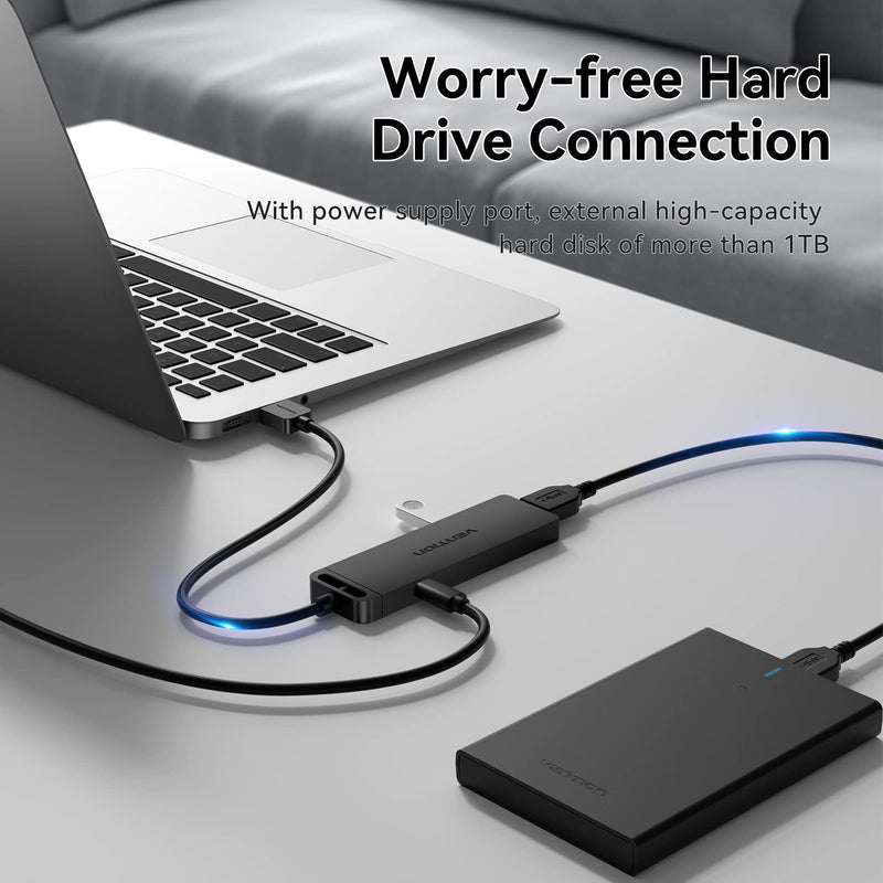 USB Hub, VENTION 4-Port USB 3.0 Hub Ultra-Slim Data USB Splitter Charging Supported Compatible with MacBook, Laptop, Surface Pro, PS4, PC, Flash Drive, Mobile HDD (0.5FT/0.15M) 0.5FT USB-A HUB