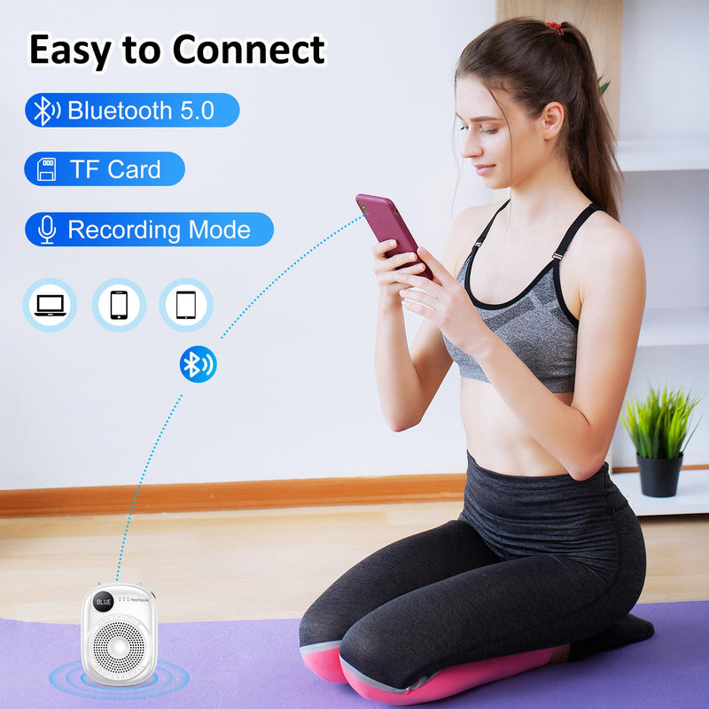 Portable Voice Amplifier Wired Microphone and Speaker,PA System Voice Amplifier with Mic Headset for Teachers,Speech,Tour Guides,Coaches,Yoga, Fitness Instructors Bluetooth 5.0 TF Card (White) White