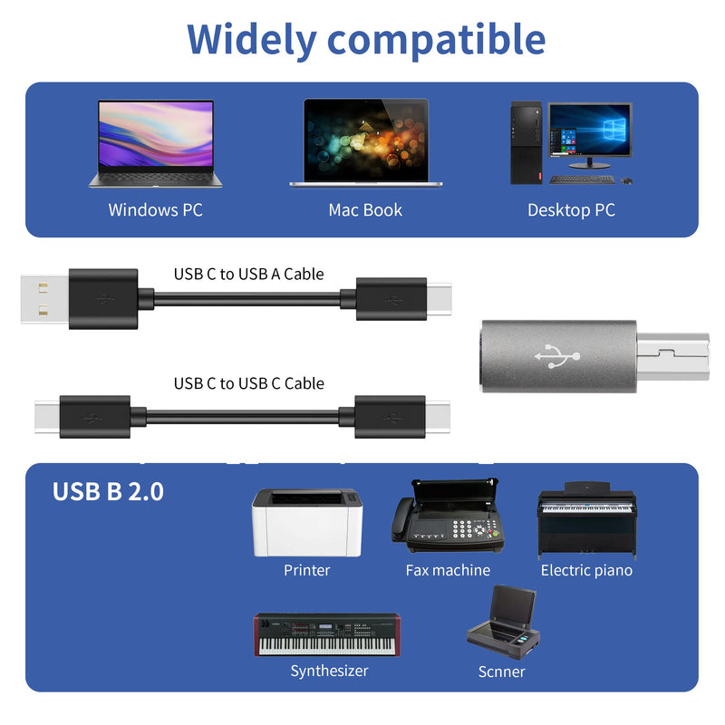 USB C to USB B Adapter YACSEJAO 4-Pack USB C Female to Printer Male Converter Adapter Compatible with MIDI，Printers，Electric Piano and Synthesizers Devices