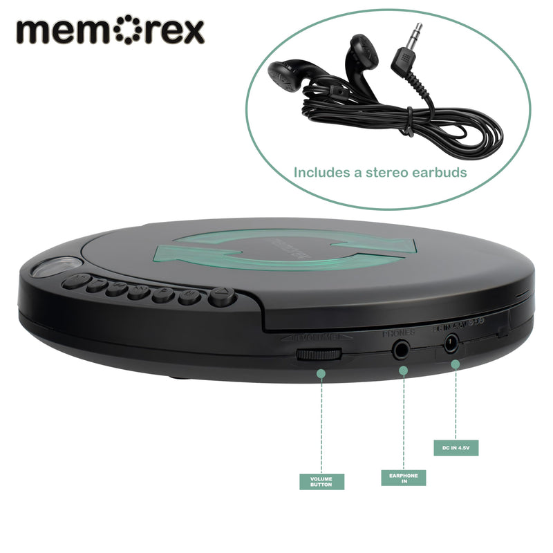 [AUSTRALIA] - Memorex MX-DM80 Portable CD Player | Compact Disc Player with Anti-Shock Technology | LCD Display, Stereo Earbuds, Low Battery Indicator | CD/CD-R/RW Compatible for Personal Music 