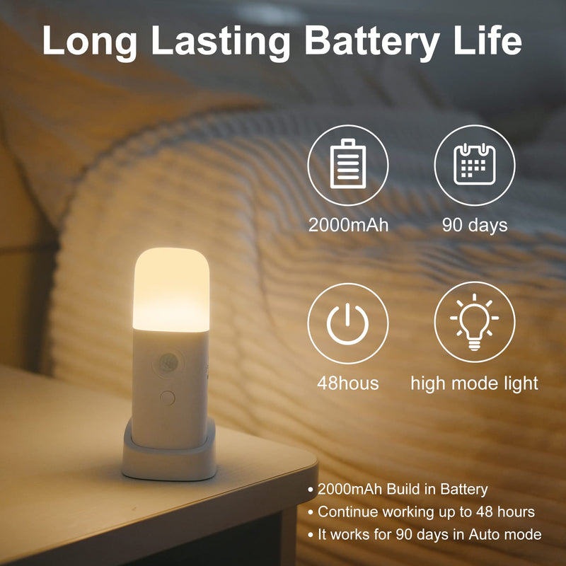 [AUSTRALIA] - YELKO Motion Sensor Night Light, 2000mAh Rechargeable Night Lights Battery Powered, PortableＤimmable Nightlights with 5 Brightness Levels for Kids,Adults (Warm White 2Pack) Warm White Two Pack 
