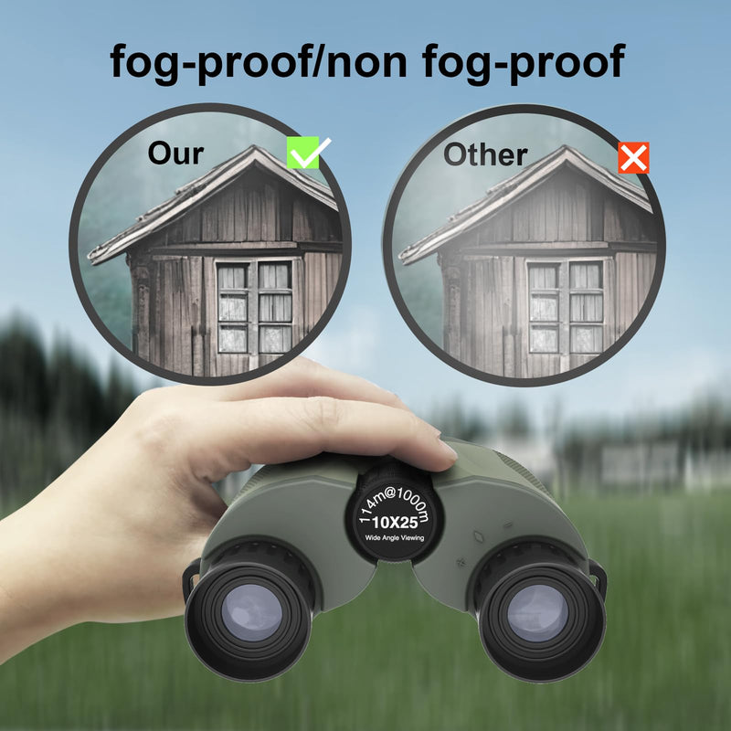 12*25 Binoculars for Adults and Kids，Compact Fogproof & BAK-4 Prism FMC Lens,Provide 114m/1000m Angular Field of View，with Carrying bag and Strap,Suitable for Hunting,Birdwatching，Travel and Theatre