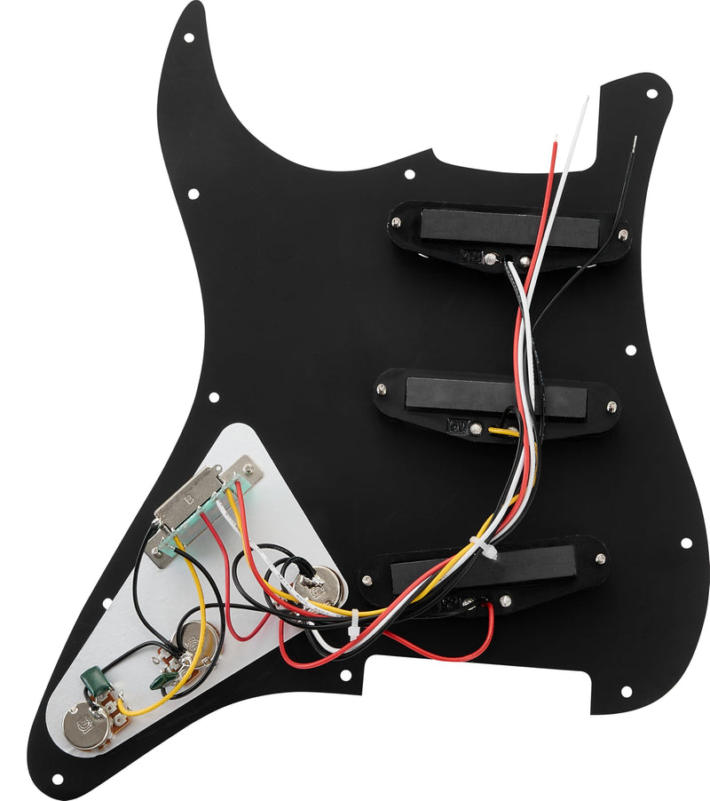 SSS Loaded Pickguard Set - Single Coil Pickups, 3-Ply Black, Easy Drop-In Replacement – Compatible with Fender Stratocaster Guitars, Black Pickguard-SSS-Black
