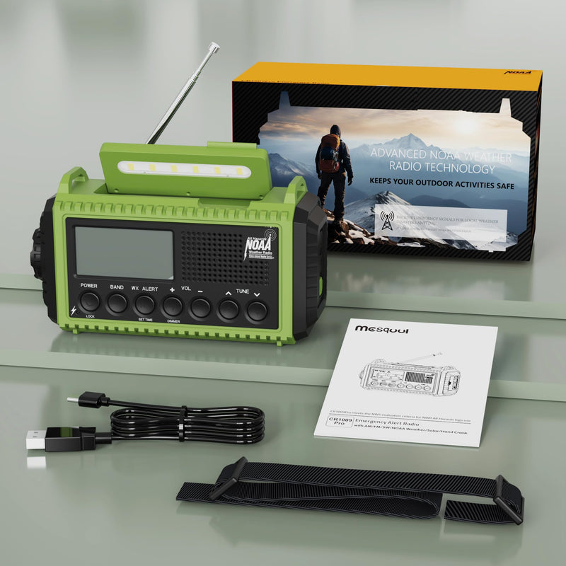 Emergency Radio,5000 NOAA Weather Radio with AM/FM/NOAA/SW,SOS Battery Operated Radio,5 Way Powered Emergency Hand Crank Radio with USB Charger, Flashlight, Reading Lamp, Headphone Jack for Outdoor Green