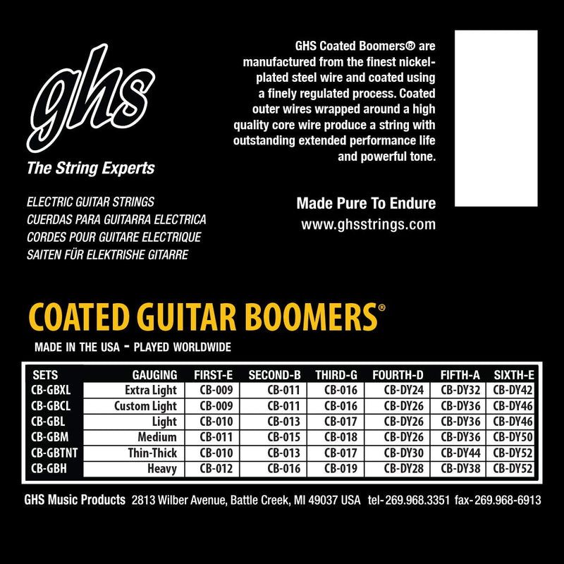 GHS Strings CB-GBM Coated Boomers Nickel Electric Guitar Strings, Medium, 11-50