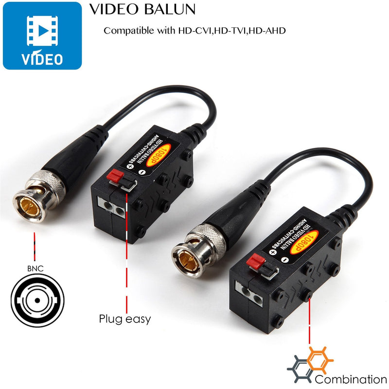 1080P AHD/HD-CVI/TVI/CVBS Passive HD Video Balun Transmitter 4 Pairs (UTP Up to 350M-600M)