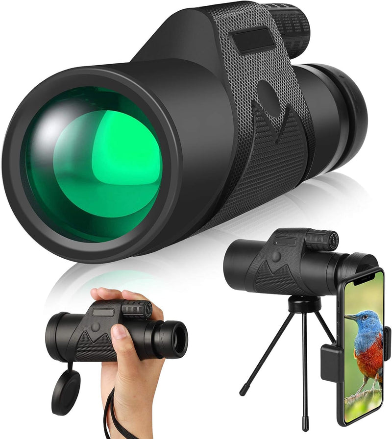 VIVREAL Monocular Telescope - 12X42 High Power Monocular for Bird Watching, IPX7 Waterproof HD Monocular with Tripod Made by Hyper FMC BAK4 Prism & Eco-Friendly Materials Black