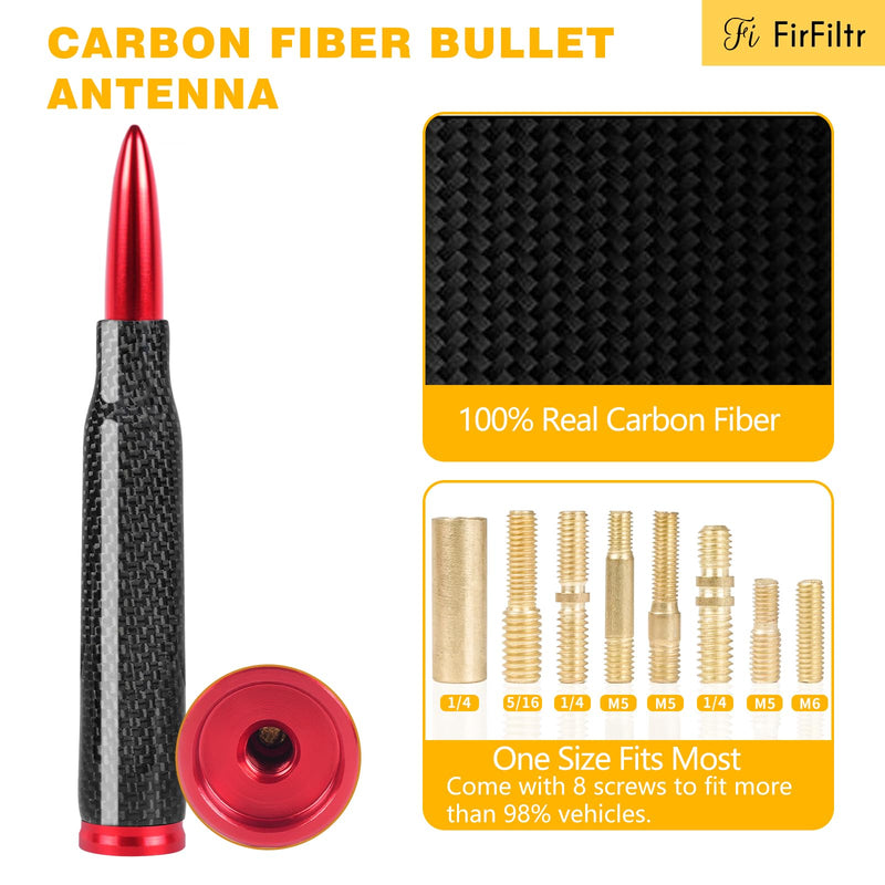 Universal Carbon Fiber 50 Cal Bullet Short Truck Antenna Fits for All Chevy GMC Ford Jeep Dodge Toyota 5.5" AM/FM Radio Antenna for All Truck Car Accessories(Blue+Carbon Fiber) Blue+Carbon Fiber