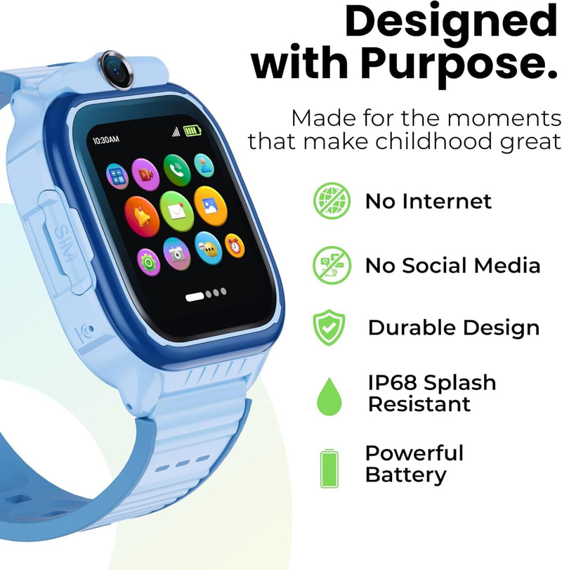 Kids Smart Watch Safe First Phone Watch, Kids GPS Tracker Watch, Video & Voice Calling, Parental Controls, School Mode, SOS & Safety Alerts for Boys & Girls Ages 3-12 (Blue) Blue
