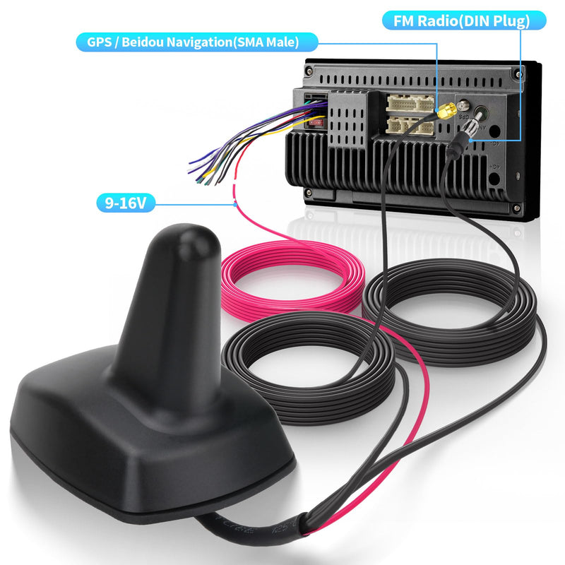 Bingfu Shark Fin Antenna FM AM Radio GPS BeiDou GNSS with 28dB LNA IP65 Waterproof 9-16V Wide Voltage for Car Truck RV Black