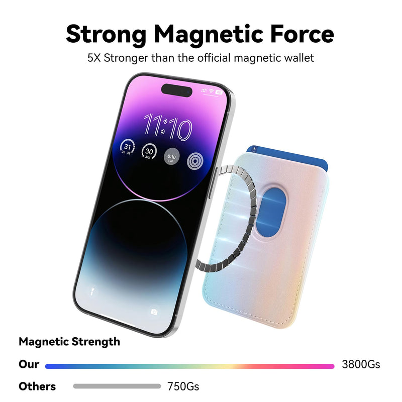 [AUSTRALIA] - Stronger Magnetic Magsafe Wallet Cell Phone Card Holder for iPhone 15 Series, RFID Leather Phone Wallet Stick on Series of iPhone 14/13/12 Pro/Promax and Magsafe Devices, Rainbow 