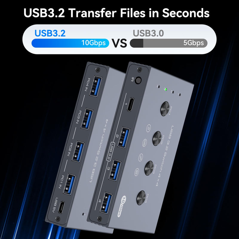 [AUSTRALIA] - USB 3.2 Switch 4 Computers Share 4 USB Devices 4 Port USB Switcher for Mouse Keyboard Scanner Printer with Remote and Cables USB 3.2 4 PC dark gray 