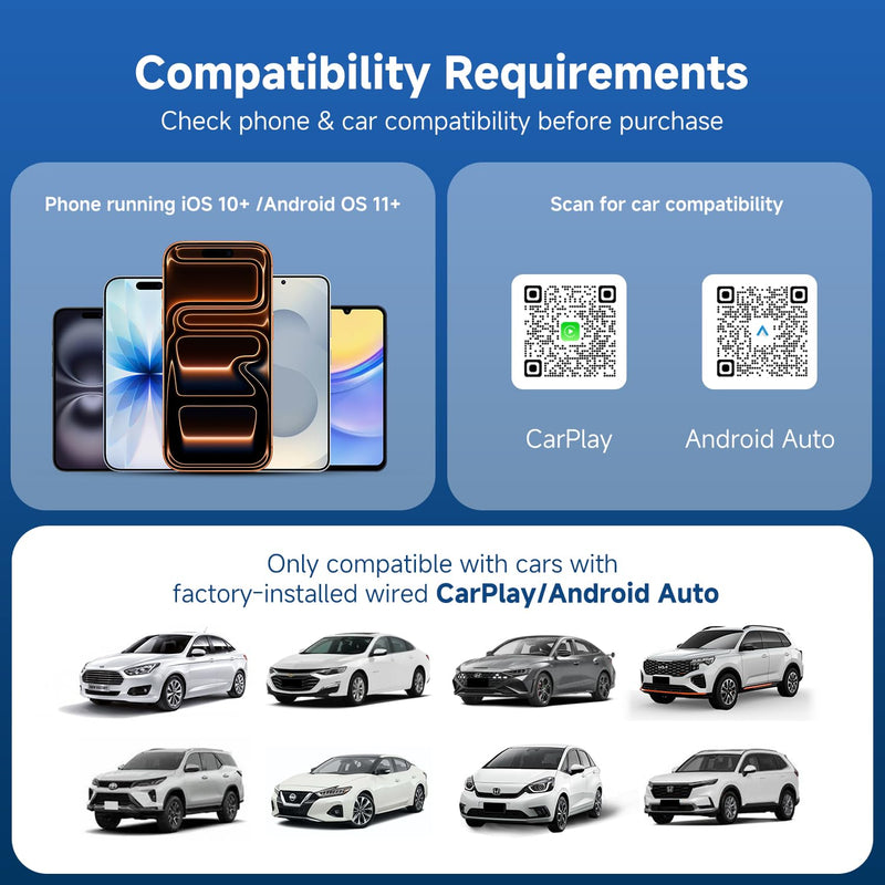 D7 Mini USB C Wireless CarPlay Android Auto Adapter 2in1 Alloy Shell | Plug & Play Low Latency Car Play Dongle, Compatible with 2016+ OEM Wired CarPlay/Android Auto Car for iPhone & Android Phones USB-C