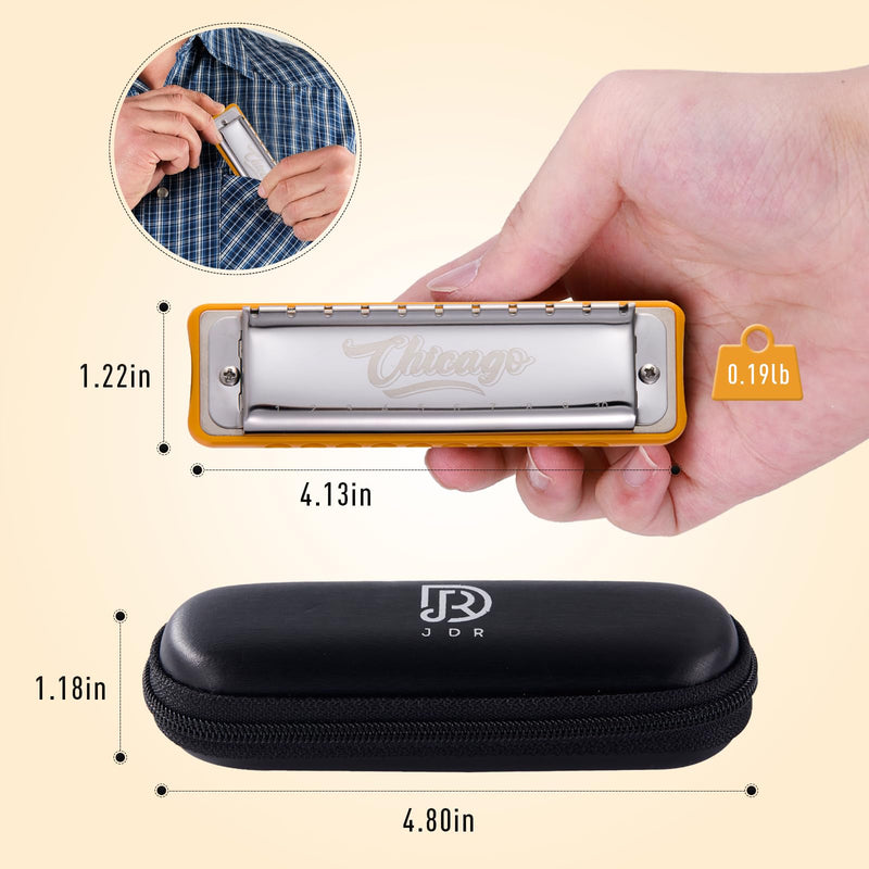 [AUSTRALIA] - Harmonica JDR Blues key of C 10 Holes 20 Tones Harps Armonica for Adults Kids Professional Beginners Mini Mouth Organ with Case Chicago 