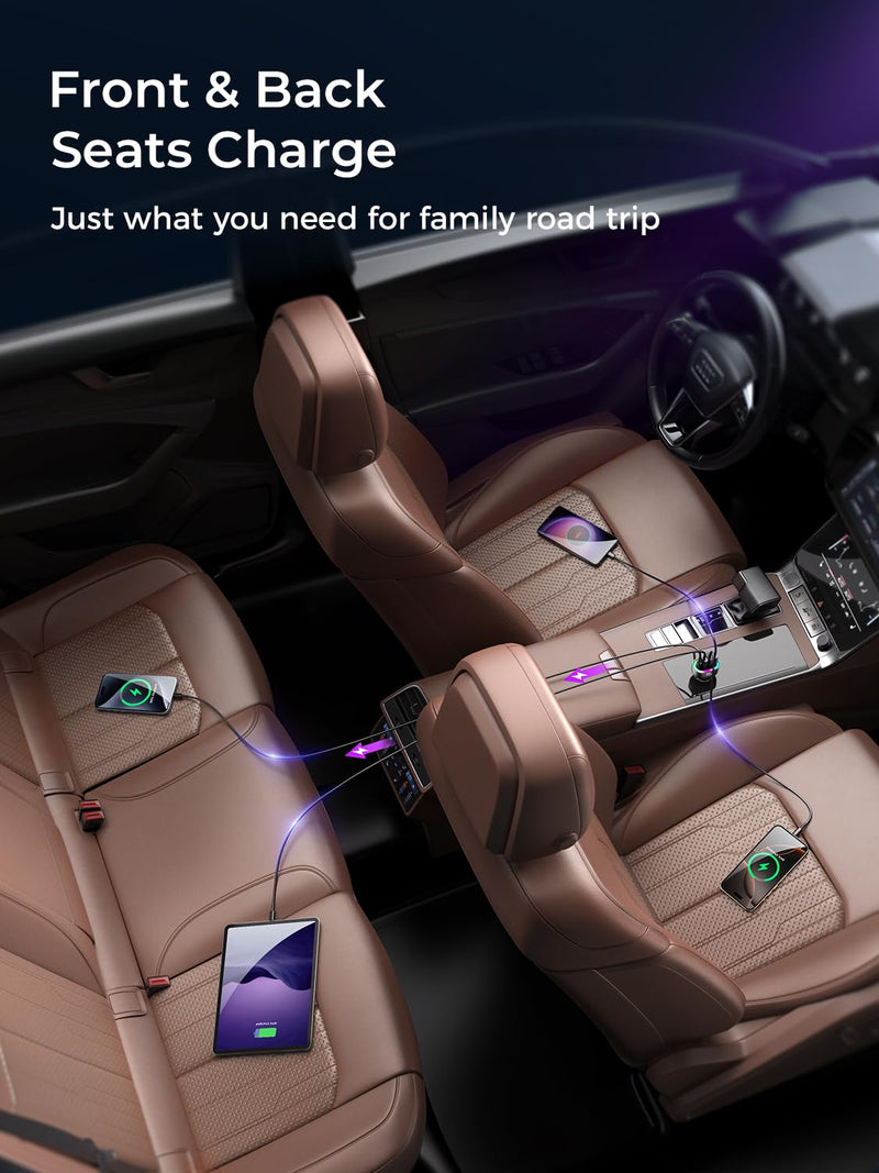 Fast Car Charger FLYLEAD 70W 4 Ports Car Charger【A Must for Family Travel】 Super Fast USB C Car Charger Adapter for iPhone 16/15 Pro Max Plus Samsung Galaxy S24 Black
