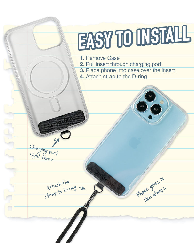 Smartish Phone Lanyard - Case Clinger - Universal iPhone Holder with Detachable Crossbody Shoulder Neck Strap - Adjustable Black Rope Rope Strap