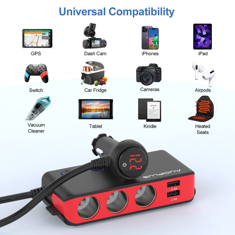 Car Cigarette Lighter Adapter, USB C Charger 30W and Quick Charge 3.0 Car Cigarette Lighter Splitter, 12V/24V Independent Switches, Fast Car USB Charger for All Car Devices, iPhone 14/13/12 pro | Car Cigarette Splitter 12V/24V Independent Switches, Fas...